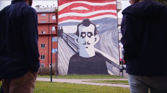A street art rendering av Edvard Munch's famous painting "Skrik"