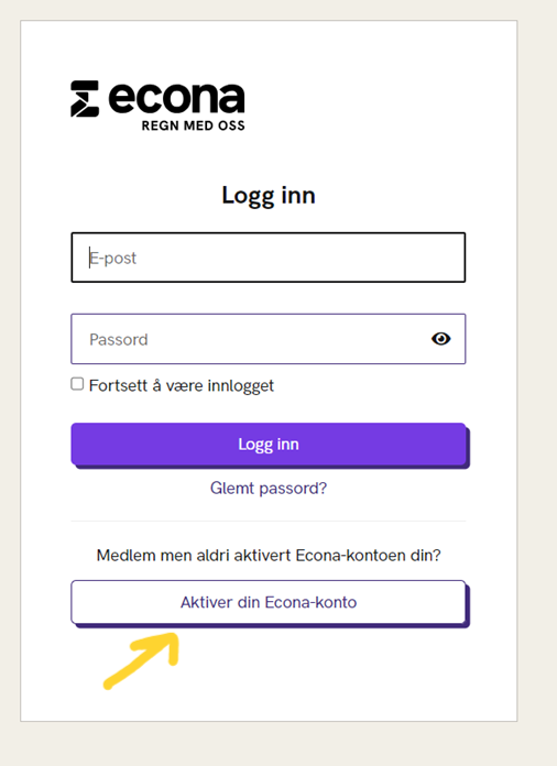 Skjermbilde av innloggingsvindu på econa.no
