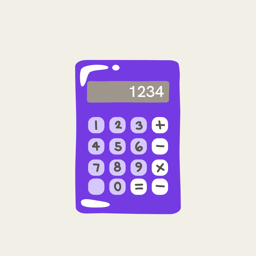 Illustrasjon av en lilla kalkulator.