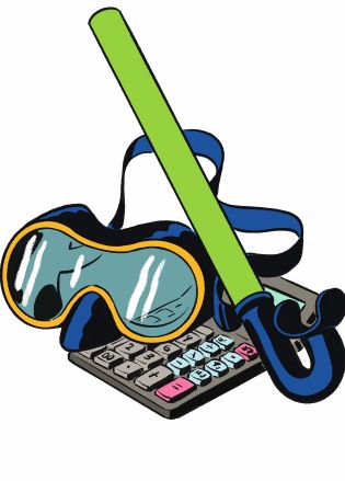 Illustrasjon av svømmebriller som ligger på en kalkulator.