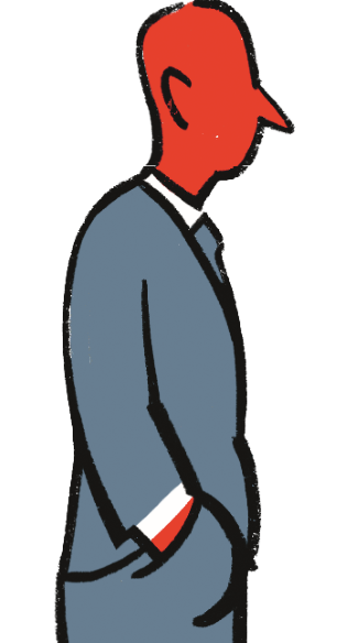 Illustrasjon av mann i dress som står med hendene i lommene.